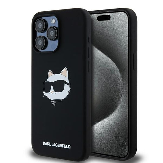 Калъф MagSafe за Apple iPhone 15 Pro, Karl Lagerfeld, Silicone Choupette's Head, Черен