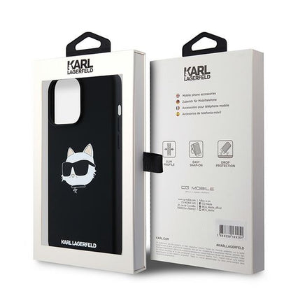 Калъф MagSafe за Apple iPhone 15 Pro, Karl Lagerfeld, Silicone Choupette's Head, Черен