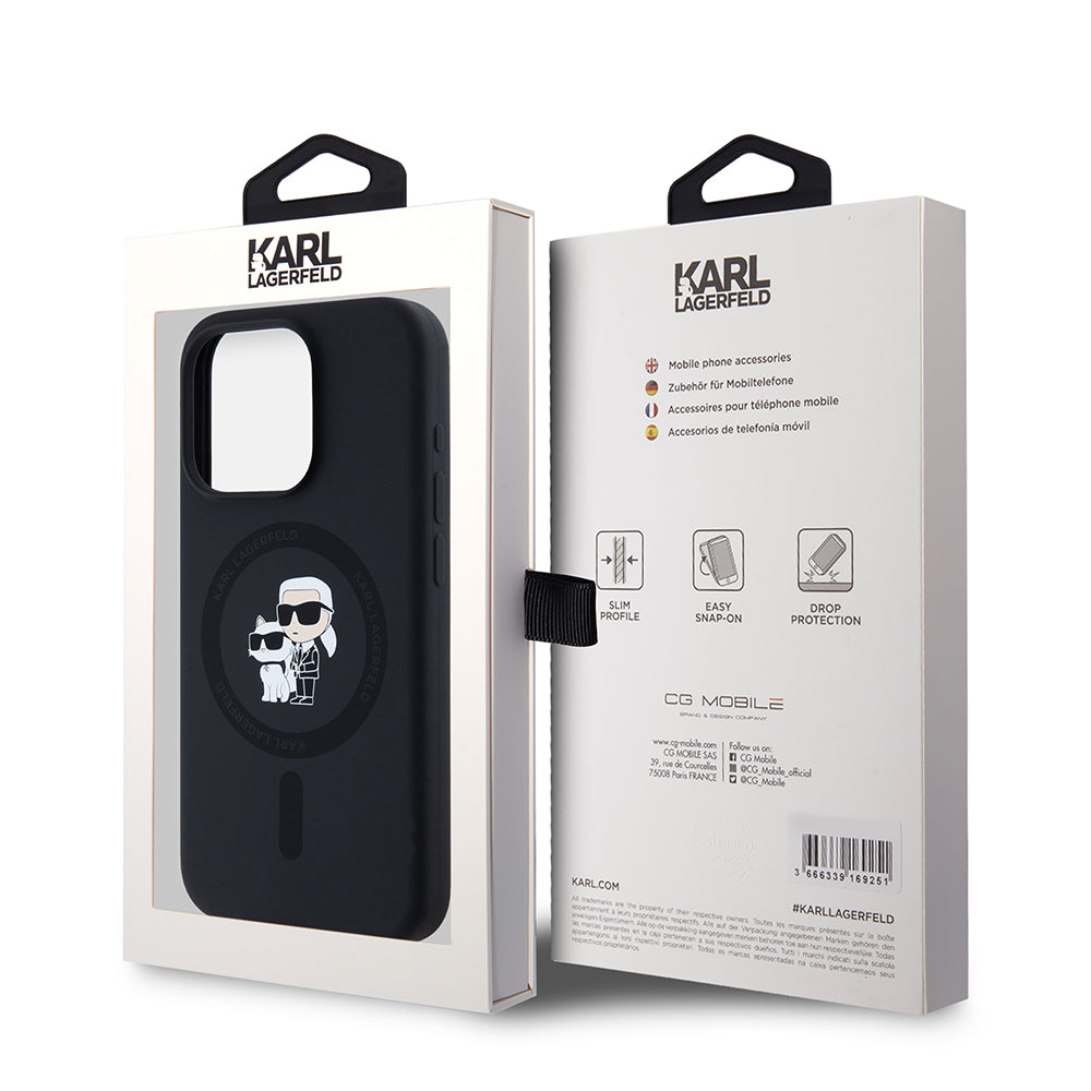 Калъф MagSafe за Apple iPhone 15 Pro, Karl Lagerfeld, Силикон Karl & Choupette, Черен