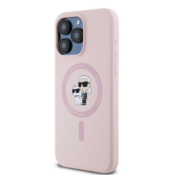 MagSafe Case for Apple iPhone 15 Pro, Karl Lagerfeld, Karl & Choupette Silicone, Pink