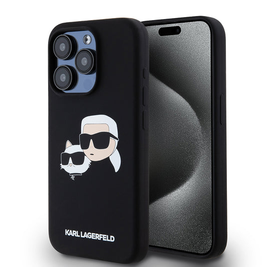 Калъф MagSafe за Apple iPhone 15 Pro, Karl Lagerfeld, Силикон Karl & Choupette's Heads, Черен