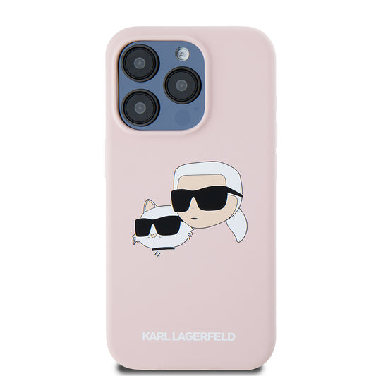 Калъф MagSafe за Apple iPhone 15 Pro, Karl Lagerfeld, Силикон Karl & Choupette's Heads, Розов