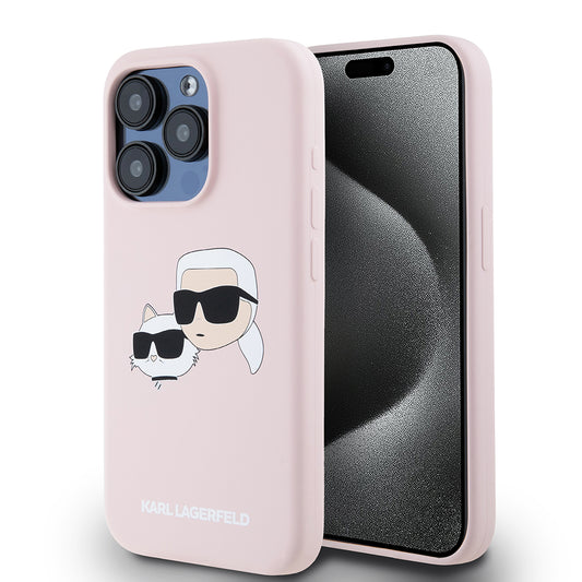 Калъф MagSafe за Apple iPhone 15 Pro, Karl Lagerfeld, Силикон Karl & Choupette's Heads, Розов