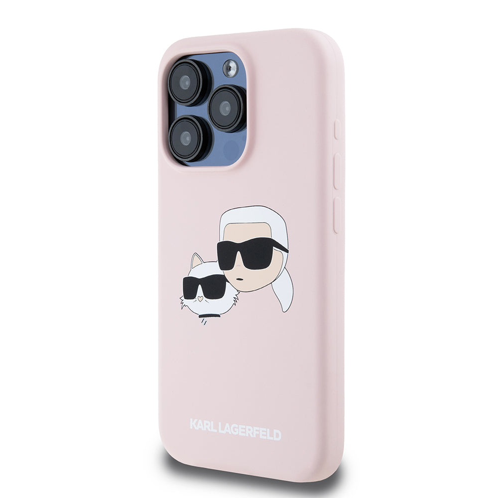 MagSafe Case for Apple iPhone 15 Pro, Karl Lagerfeld, Silicone Karl & Choupette's Heads, Pink