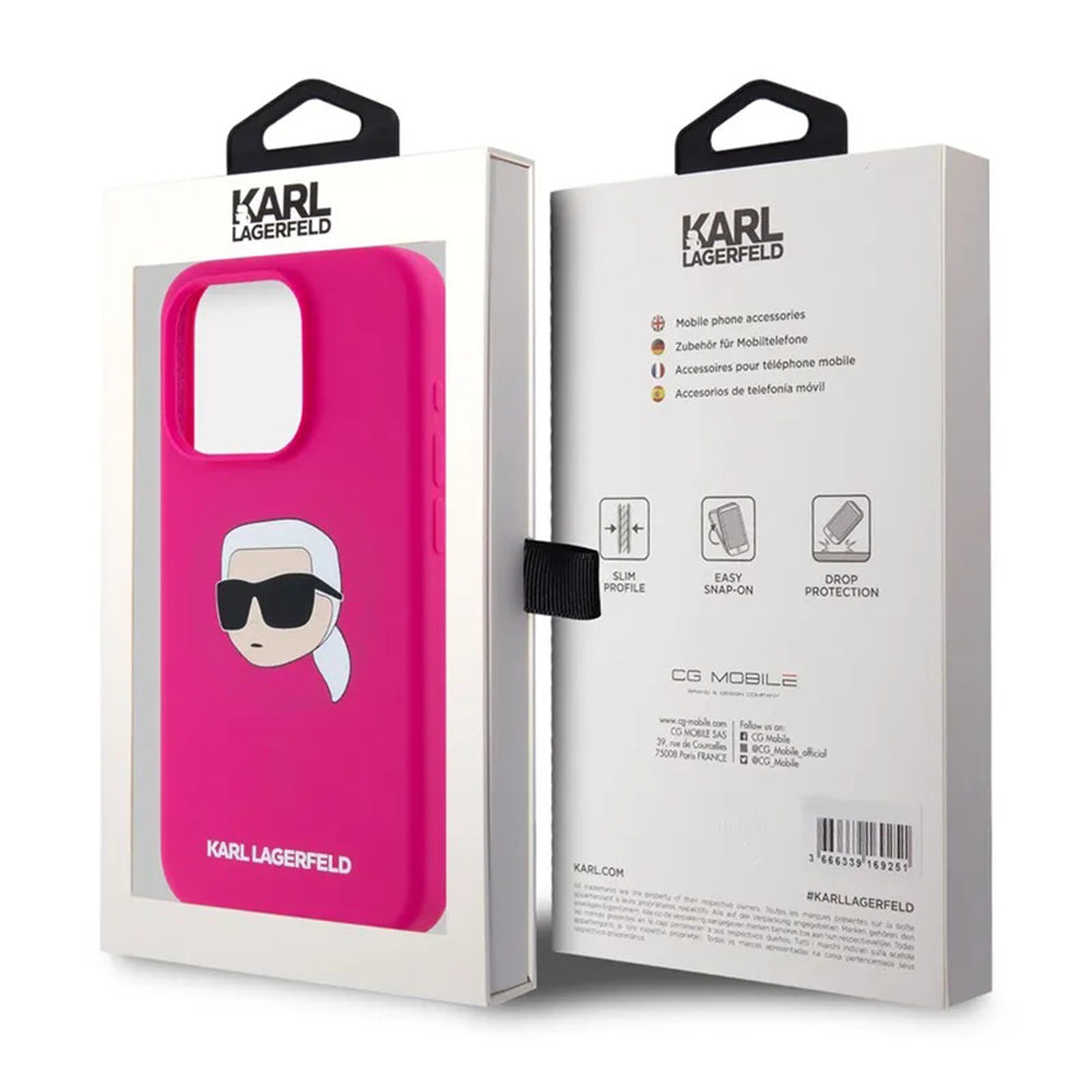 Калъф MagSafe за Apple iPhone 15 Pro, Karl Lagerfeld, Силикон Karl's Head, Фуксия