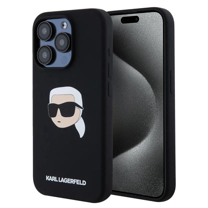 Калъф MagSafe за Apple iPhone 15 Pro, Karl Lagerfeld, Силикон Karl's Head, Черен