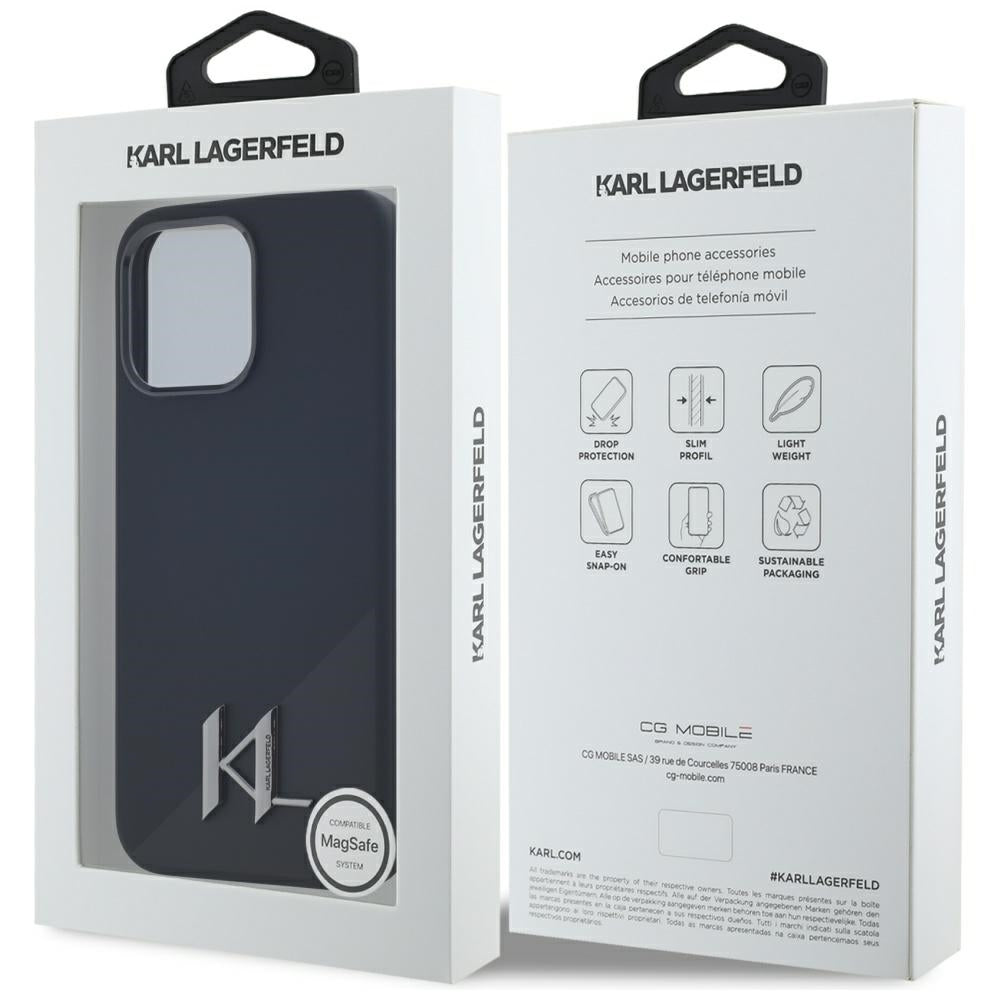 Калъф MagSafe за Apple iPhone 15 Pro, Karl Lagerfeld, Silicone Shadow Metal Initial, Черен