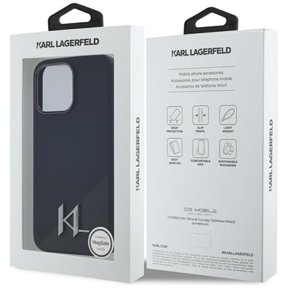 Калъф MagSafe за Apple iPhone 15 Pro, Karl Lagerfeld, Silicone Shadow Metal Initial, Черен