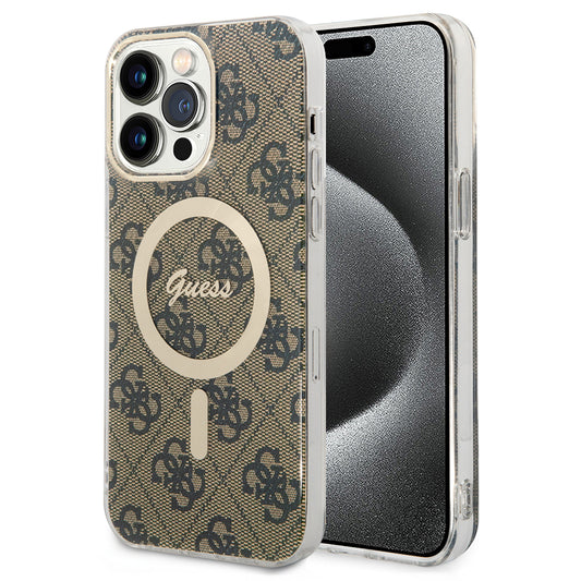 Калъф MagSafe за Apple iPhone 15 Pro Max, Guess, 4G IML, Кафяв GUHMP15XH4STW