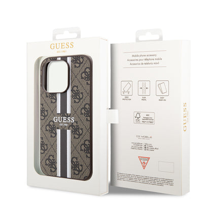 Калъф MagSafe за Apple iPhone 15 Pro Max, Guess, 4G Printed Stripes, Кафяв