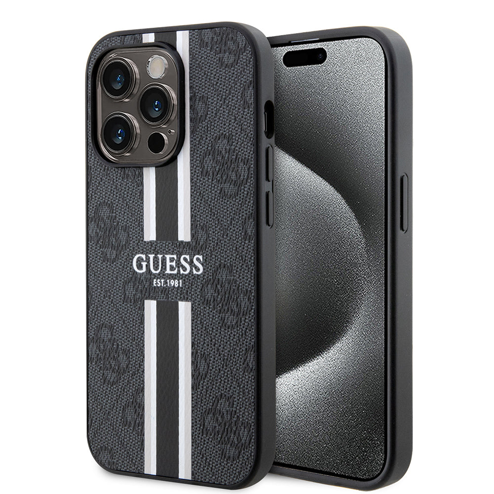 Калъф MagSafe за Apple iPhone 15 Pro Max, Guess, 4G Printed Stripes, Черен