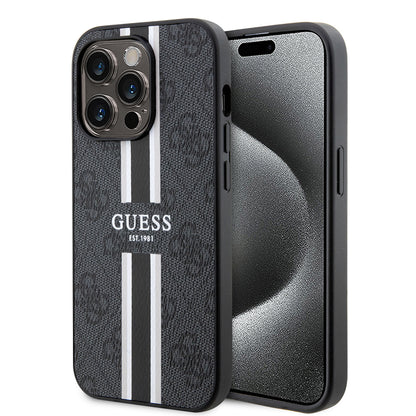 Калъф MagSafe за Apple iPhone 15 Pro Max, Guess, 4G Printed Stripes, Черен