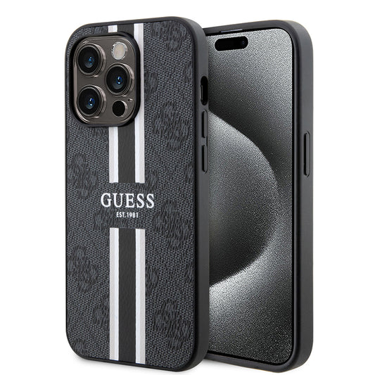 Калъф MagSafe за Apple iPhone 15 Pro Max, Guess, 4G Printed Stripes, Черен