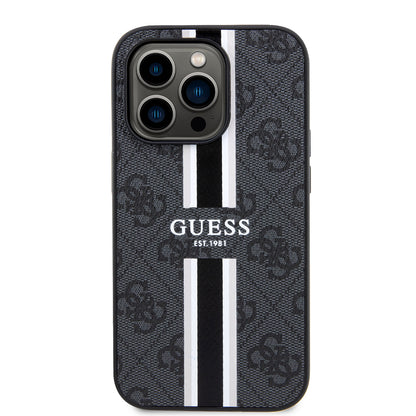 Калъф MagSafe за Apple iPhone 15 Pro Max, Guess, 4G Printed Stripes, Черен