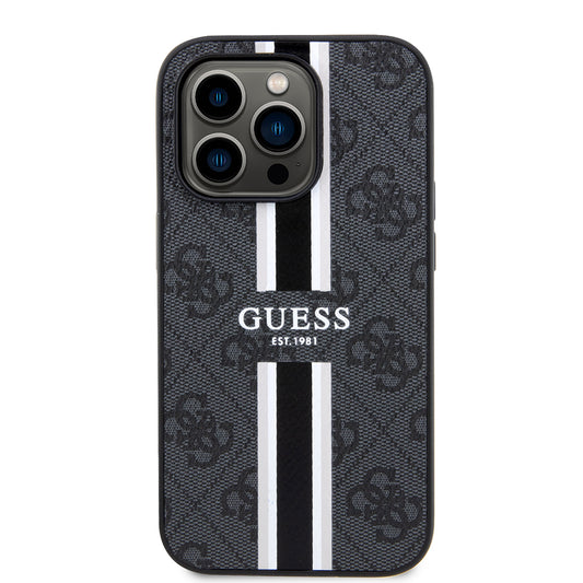 Калъф MagSafe за Apple iPhone 15 Pro Max, Guess, 4G Printed Stripes, Черен