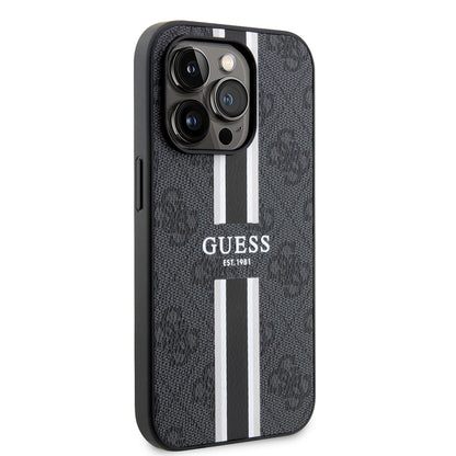 Калъф MagSafe за Apple iPhone 15 Pro Max, Guess, 4G Printed Stripes, Черен