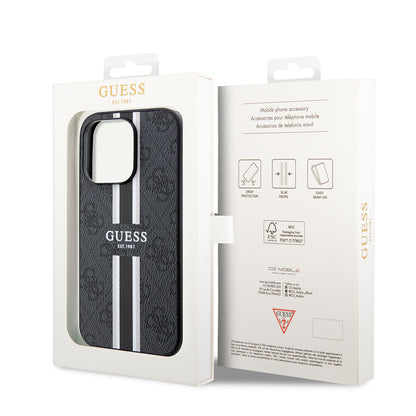 Калъф MagSafe за Apple iPhone 15 Pro Max, Guess, 4G Printed Stripes, Черен