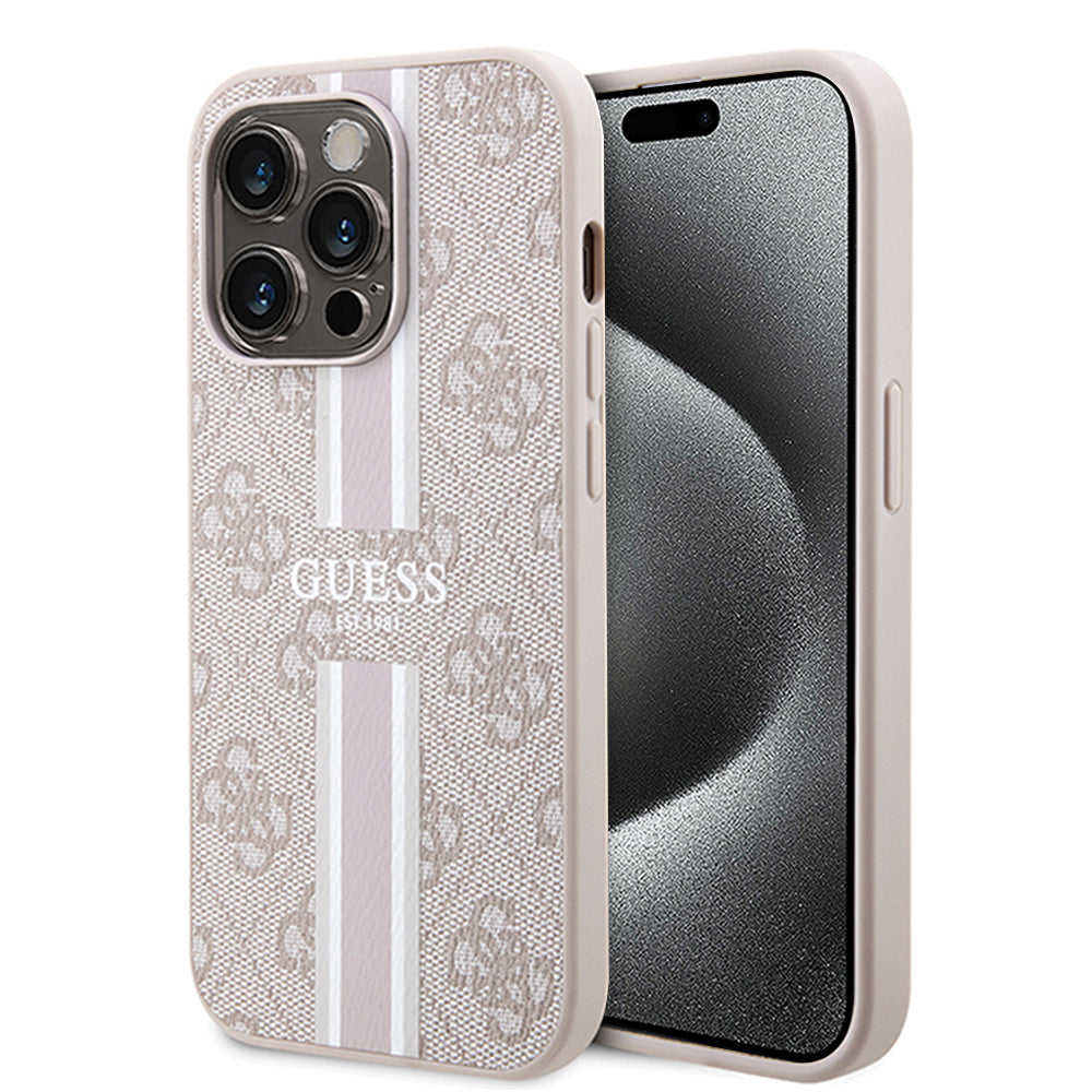 Калъф MagSafe за Apple iPhone 15 Pro Max, Guess, 4G Printed Stripes, Розов