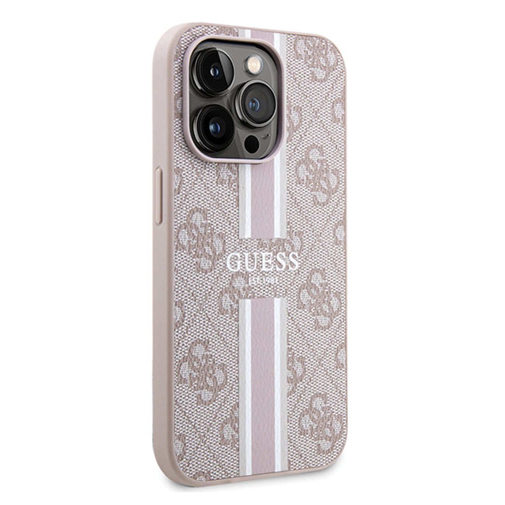 Калъф MagSafe за Apple iPhone 15 Pro Max, Guess, 4G Printed Stripes, Розов