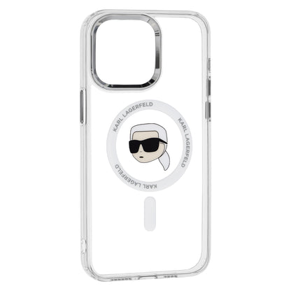 Калъф MagSafe за Apple iPhone 15 Pro Max, Karl Lagerfeld, IML Metal Karl's Head, Бял