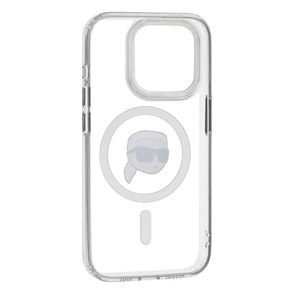 Калъф MagSafe за Apple iPhone 15 Pro Max, Karl Lagerfeld, IML Metal Karl's Head, Бял