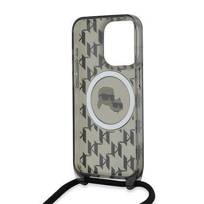 Калъф MagSafe за Apple iPhone 15 Pro Max, Karl Lagerfeld, IML Crossbody Monogram Karl & Choupette's Heads, Черен