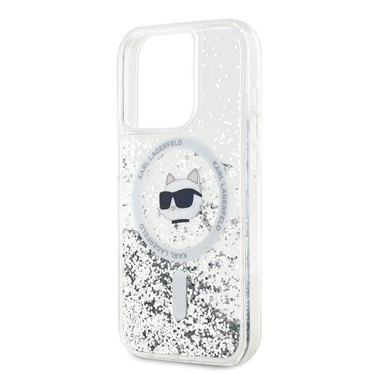 Калъф MagSafe за Apple iPhone 15 Pro Max, Karl Lagerfeld, Liquid Glitter Choupette Head, Прозрачен