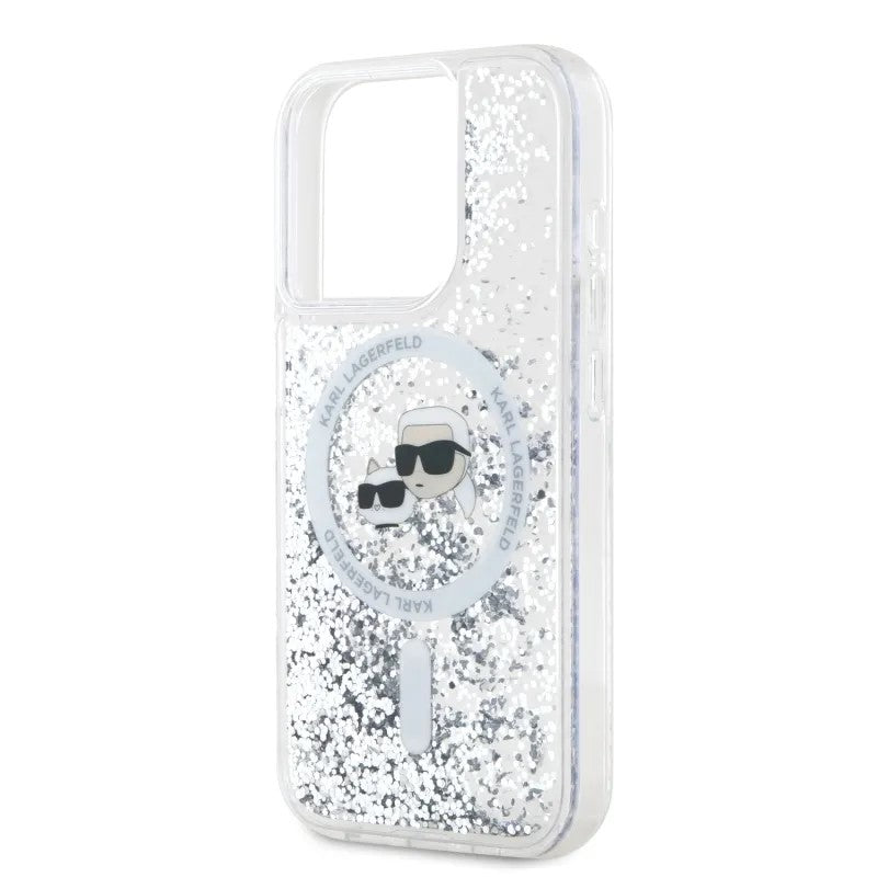 Калъф MagSafe за Apple iPhone 15 Pro Max, Karl Lagerfeld, Liquid Glitter Karl & Choupette's Heads, Прозрачен