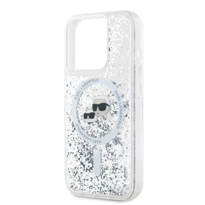 Калъф MagSafe за Apple iPhone 15 Pro Max, Karl Lagerfeld, Liquid Glitter Karl & Choupette's Heads, Прозрачен