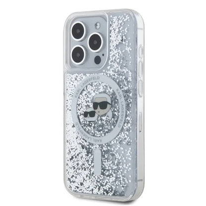 Калъф MagSafe за Apple iPhone 15 Pro Max, Karl Lagerfeld, Liquid Glitter Karl & Choupette's Heads, Прозрачен