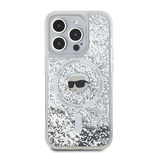 Калъф MagSafe за Apple iPhone 15 Pro Max, Karl Lagerfeld, Liquid Glitter Karl's Head, Прозрачен