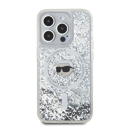 Калъф MagSafe за Apple iPhone 15 Pro Max, Karl Lagerfeld, Liquid Glitter Karl's Head, Прозрачен