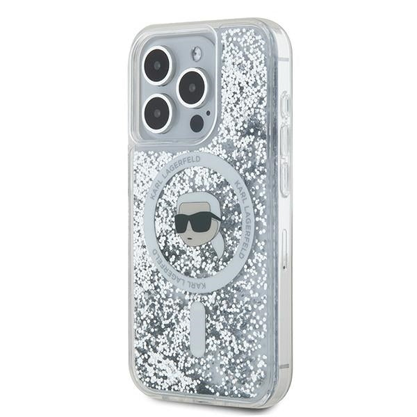 Калъф MagSafe за Apple iPhone 15 Pro Max, Karl Lagerfeld, Liquid Glitter Karl's Head, Прозрачен
