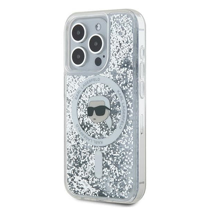 Калъф MagSafe за Apple iPhone 15 Pro Max, Karl Lagerfeld, Liquid Glitter Karl's Head, Прозрачен