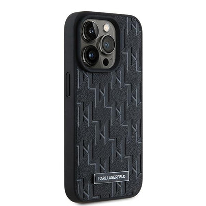 MagSafe Case for Apple iPhone 15 Pro Max, Karl Lagerfeld, Monogram Metal Logo, Black