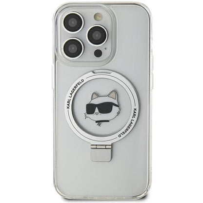 Калъф MagSafe за Apple iPhone 15 Pro Max, Karl Lagerfeld, Ring Stand Choupette's Head, Бял