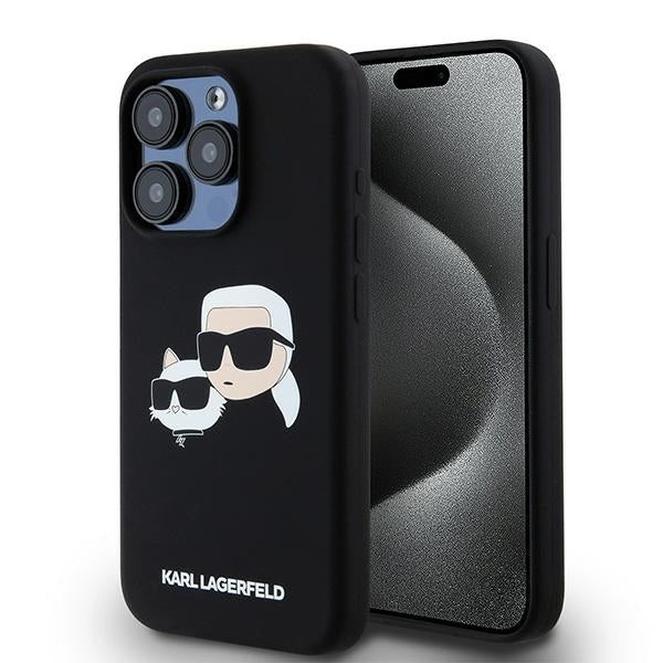 Калъф MagSafe за Apple iPhone 15 Pro Max, Karl Lagerfeld, Силикон Karl & Choupette, Черен