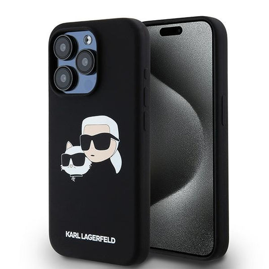 Калъф MagSafe за Apple iPhone 15 Pro Max, Karl Lagerfeld, Силикон Karl & Choupette, Черен