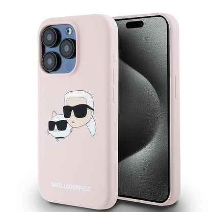 Калъф MagSafe за Apple iPhone 15 Pro Max, Karl Lagerfeld, Силикон Karl & Choupette, Розов