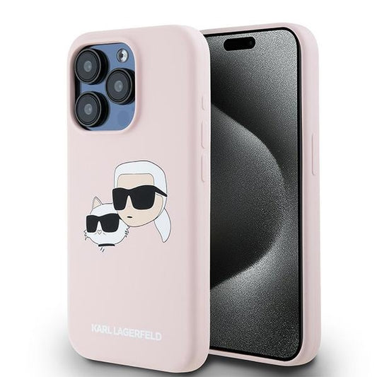 Калъф MagSafe за Apple iPhone 15 Pro Max, Karl Lagerfeld, Силикон Karl & Choupette, Розов