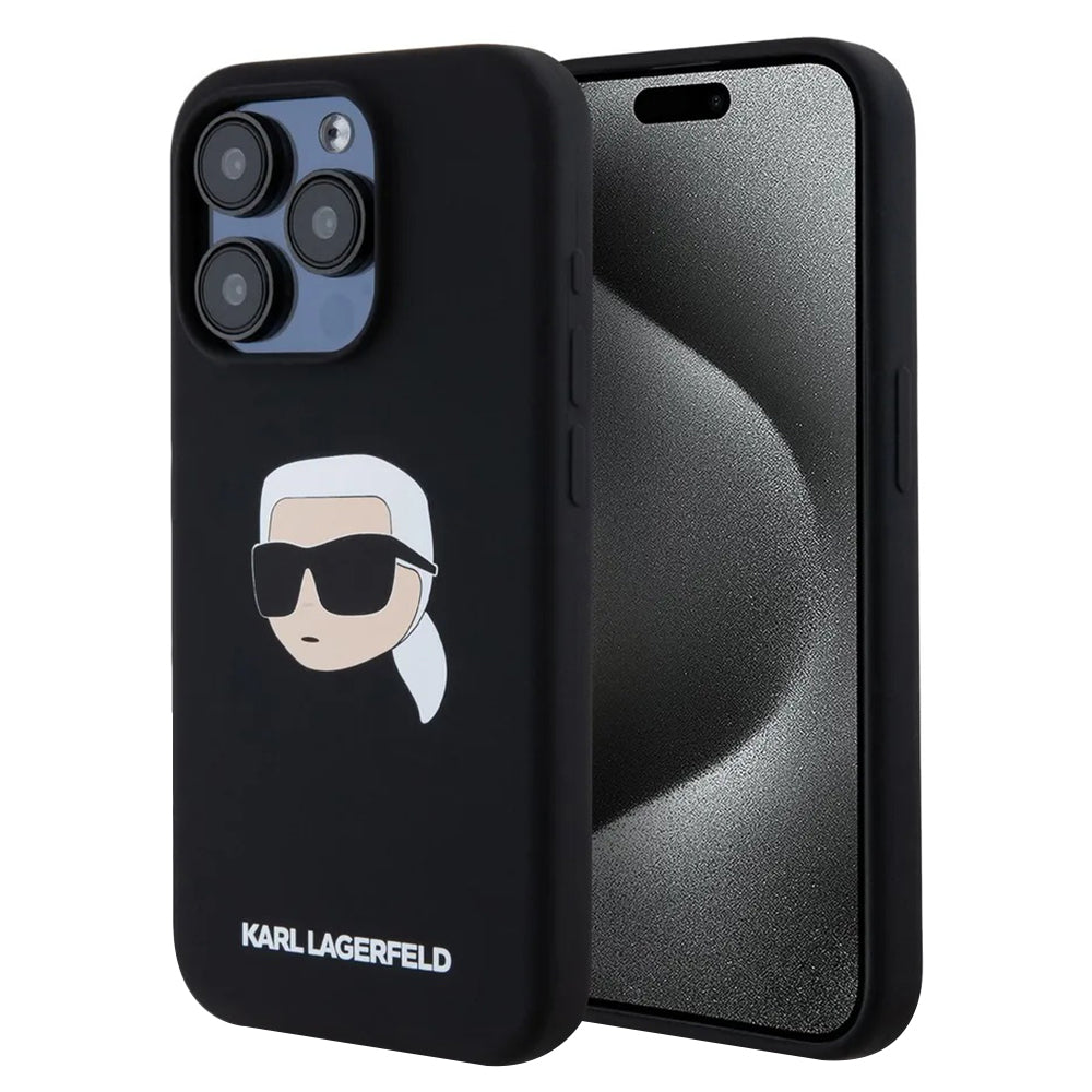 Калъф MagSafe за Apple iPhone 15 Pro Max, Karl Lagerfeld, Силикон Karl's Head, Черен