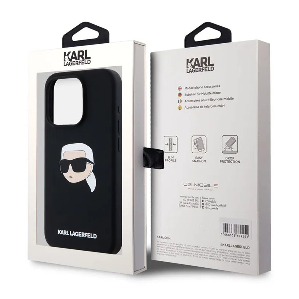 Калъф MagSafe за Apple iPhone 15 Pro Max, Karl Lagerfeld, Силикон Karl's Head, Черен