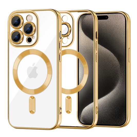 Калъф MagSafe за Apple iPhone 15 Pro Max, Techsuit, Luxury Crystal, Златист