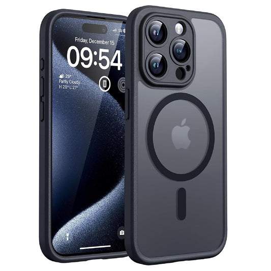 Калъф MagSafe за Apple iPhone 15 Pro Max, Techsuit, PureFrost, Черен сатен