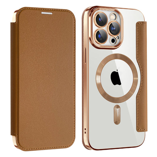 Калъф MagSafe за Apple iPhone 15 Pro Max, Techsuit, SmartMag Book, Кафяв