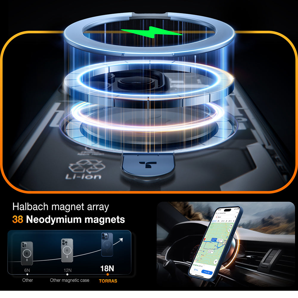 Калъф MagSafe за Apple iPhone 15 Pro Max, Torras, Ostand, Тъмносин