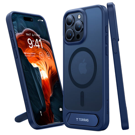 Калъф MagSafe за Apple iPhone 15 Pro Max, Torras, Pstand, Тъмносин