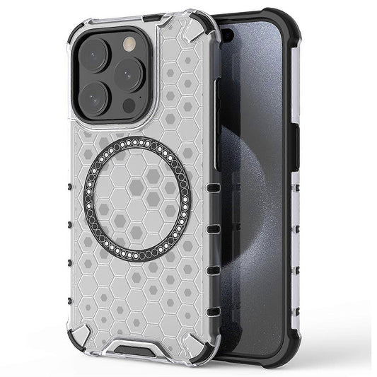MagSafe калъф за Apple iPhone 15 Pro, Techsuit, HoneyComb Shield, бял