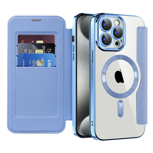 Калъф MagSafe за Apple iPhone 15 Pro, Techsuit, SmartMag Book, Bleu