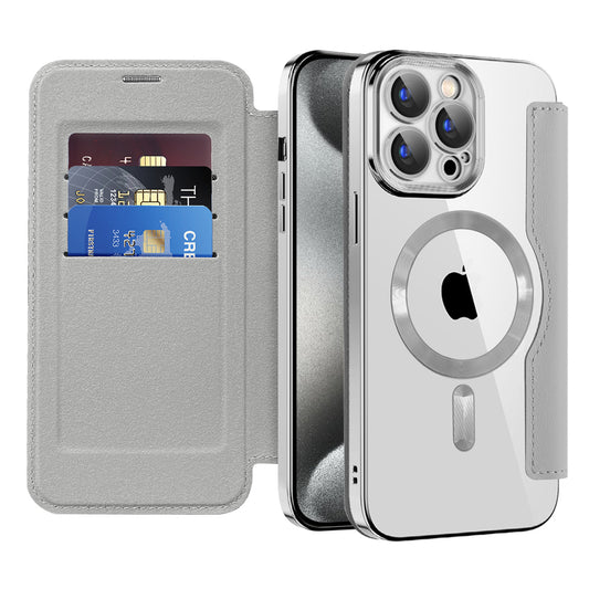 Калъф MagSafe за Apple iPhone 15 Pro, Techsuit, SmartMag Book, Сив